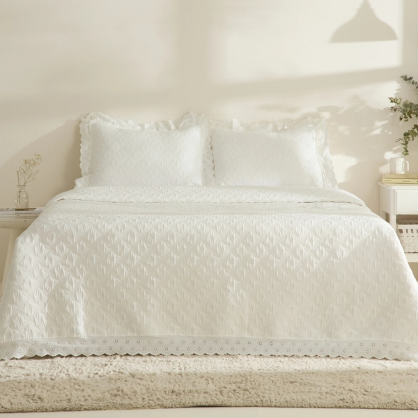 3 Pieces Arya 240 x 250 cm Double Bedspread Set - Off White