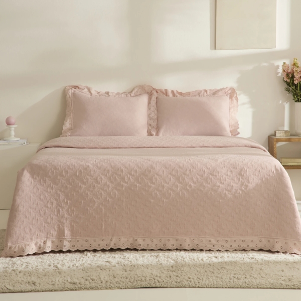 3 Pieces Arya 240 x 250 cm Double Bedspread Set - Powder