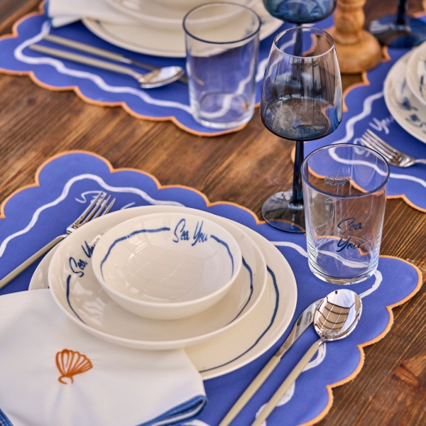 24 Pieces Marine Porcelain Dinner Set for 6 People - Blue / White