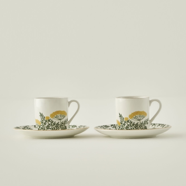 2 Pieces Lily Porcelain 90 ml Coffee Cup Set - Green