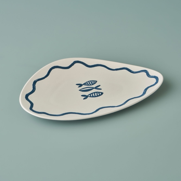 35 cm Marine Ceramic Serving Plate - Blue / White