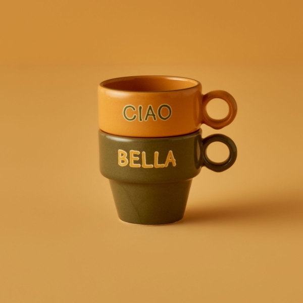 2 Pieces Line 105 ml Espresso Set - Mustard / Green