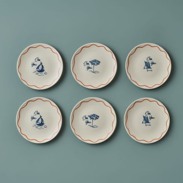 6 Pieces Marine Porcelain 19 cm Cake Plate Set - Blue