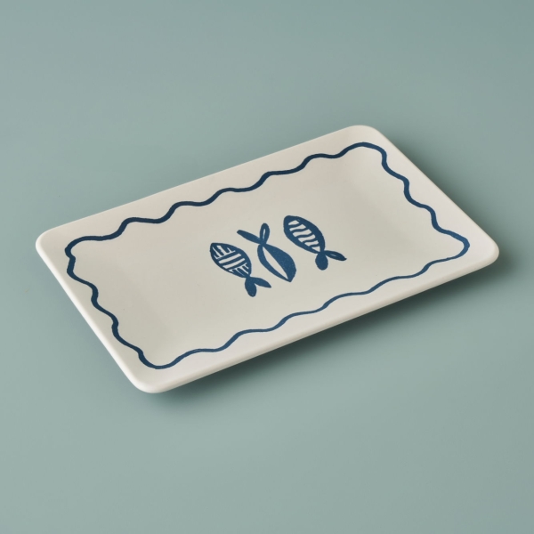 Marine Ceramic 31 x 21 cm Serving Plate - White / Blue