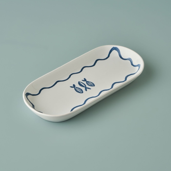 Marine Ceramic 26 x 12.5 cm Boat Plate - White / Blue 