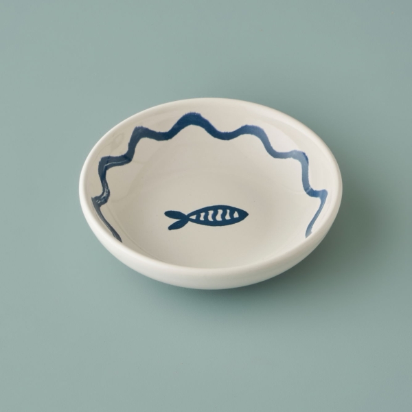 Marine Ceramic 13 cm Serving Bowl -  White / Blue
