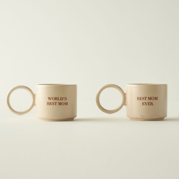 2 Pieces Best Mom Ever 270 ml Ceramic Cup Set - Beige 