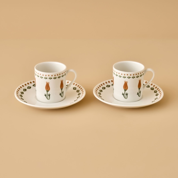 2 Pieces Tulip Porcelain 90 ml Coffee Cup - Green