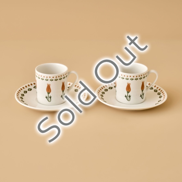2 Pieces Tulip Porcelain 90 ml Coffee Cup - Green
