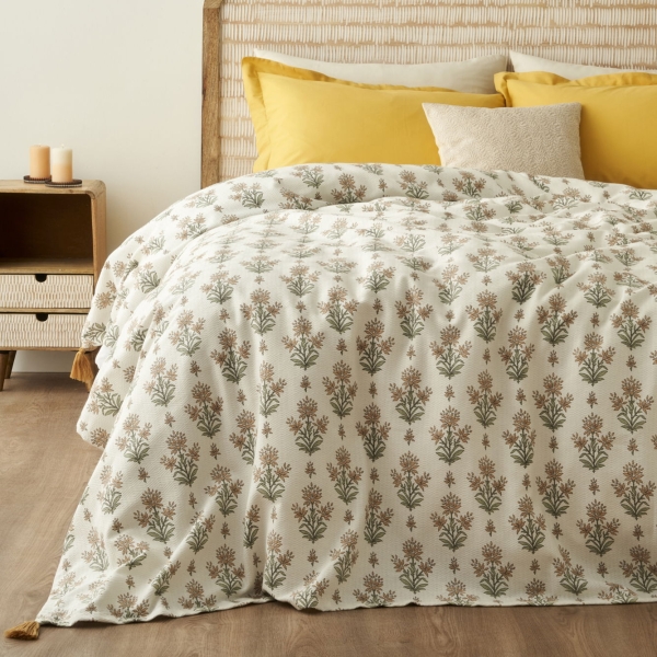 3 Pieces Carmen Cotton 150 x 220 cm Single Pique Set - Mustard / Green / Brown