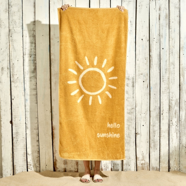 90 x 150 cm Hello Sunshine Cotton Beach Towel - Mustard