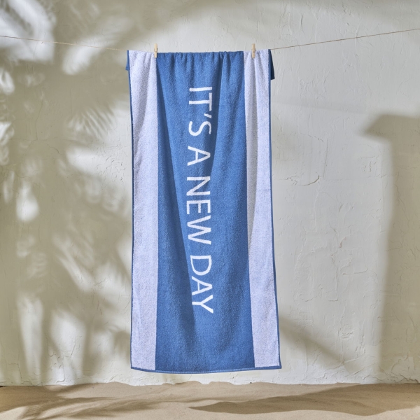 90 x 150 cm It's a New Day Cotton Beach Towel - Navy Blue