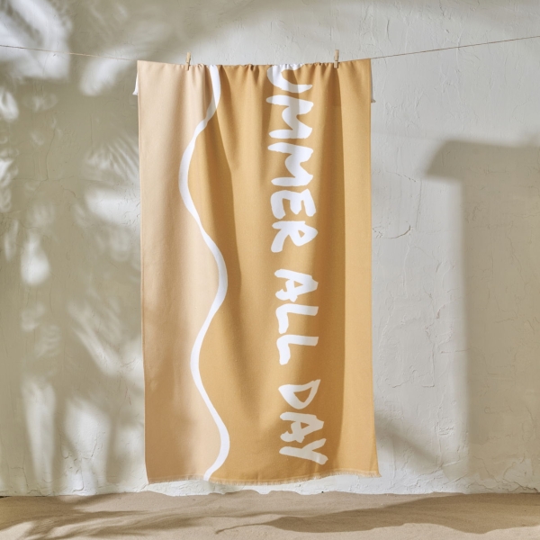 90 x 150 cm Summer All Day Printed Cotton Beach Towel - Mustard