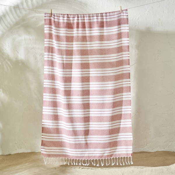 90 x 160 cm Stripe Cotton Peshtemal Beach Towel - Tile