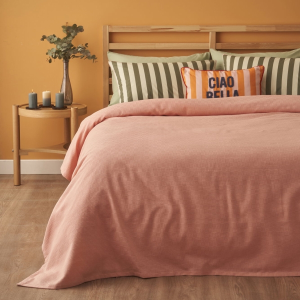 3 Pieces Line Cotton 150 x 220 cm Single Pique Set - Salmon 