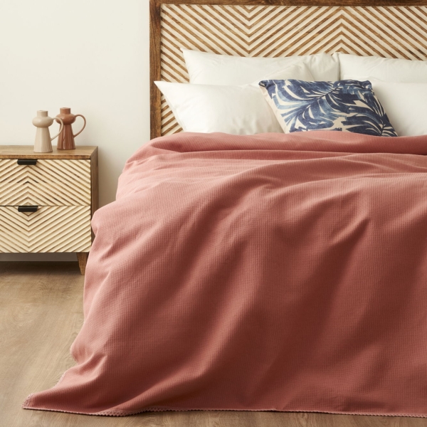 200 x 220 cm Feel Cotton Double Waffle Pique Set - Dusty Rose