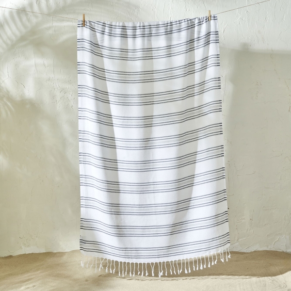 90 x 160 cm Stripe Cotton Peshtemal Beach Towel - Grey 