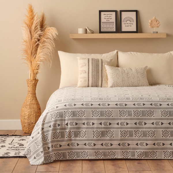 200 x 220 cm Anchal Cotton Double Printed Pique - Anthracite