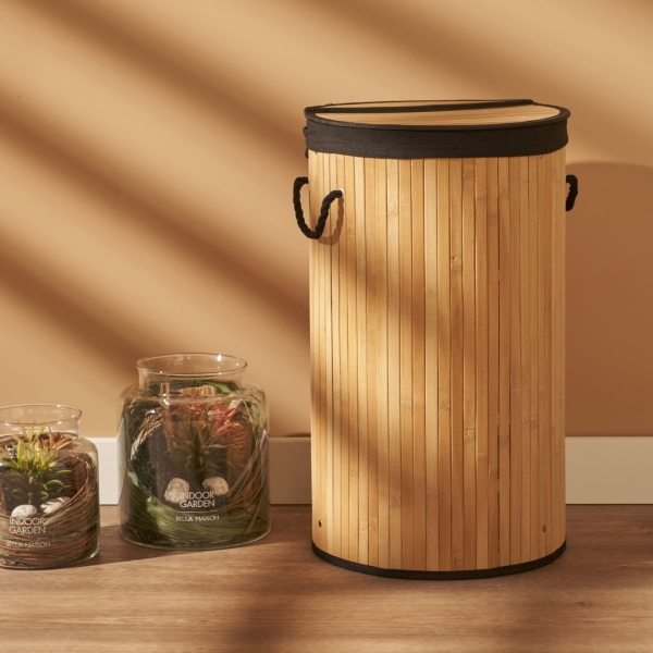 Lavi 35 x 61 cm Bamboo Folding Laundry Basket - Black