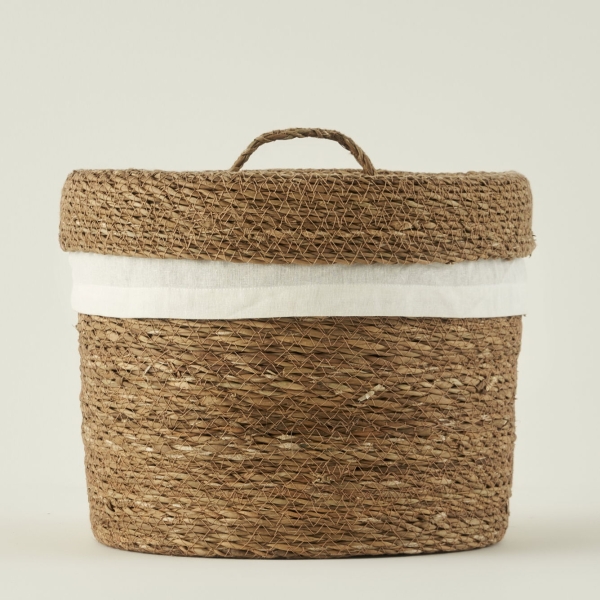 Loess 30 x 25 cm Wicker Basket with Cloth Inside - Beige