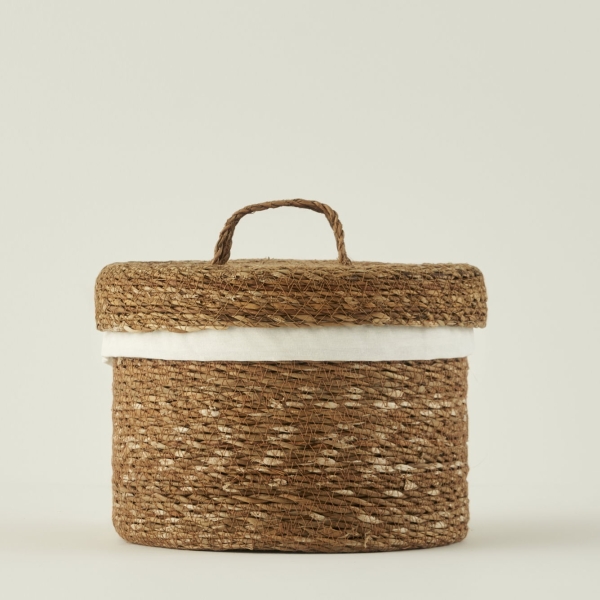 Loess 26 x 20 cm Wicker Basket with Cloth Inside - Beige
