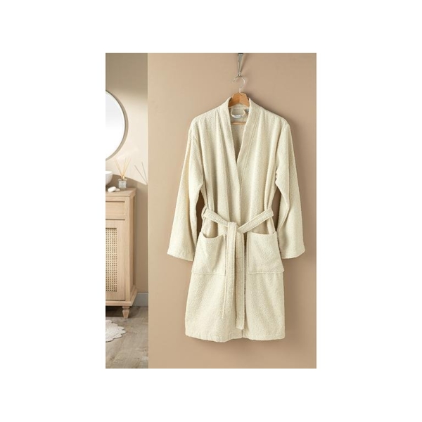 Plain Cotton Bathrobe L-XL Cream.