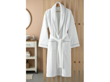 Premium Kadife Cottony Binding BATHROBE S-M White-Gray