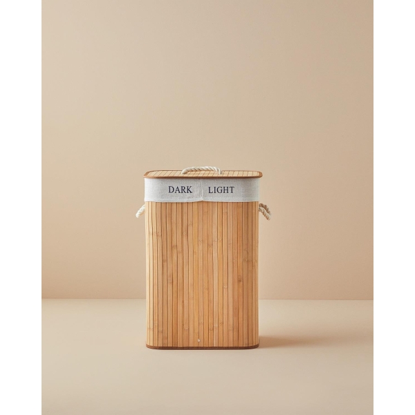 Fancy Bamboo Foldable Two-Compartment Laundry Basket 40x30x60 cm Beige