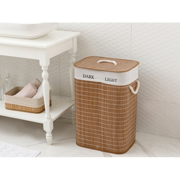 Urbann Bamboo Foldable Two-Compartment LAUNDRY BASKET 40x30x60 cm Brown