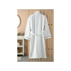 Premium Velvet Bathrobe Cotton Shirt Bathrobe L-xl White - Dark Blue