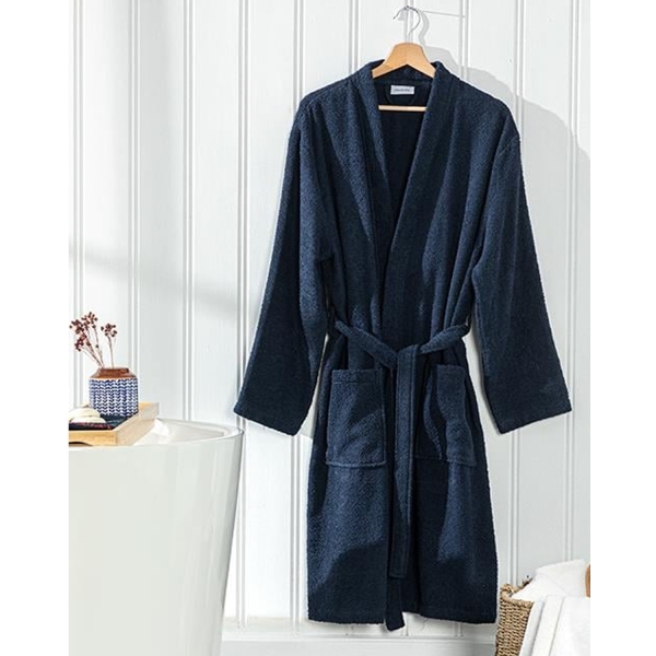 Plain Cotton BATHROBE S-M Dark Blue