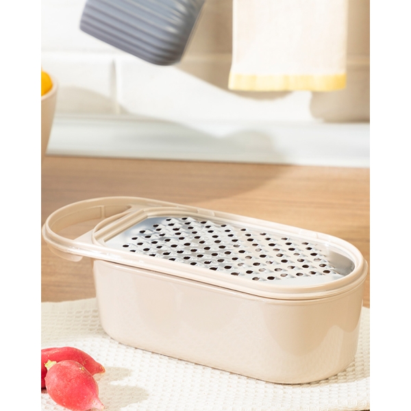 Lily Plastic With Container Grater 23 cm Dark Beige