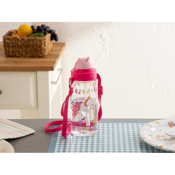 Unicorn Tritan Strappy Kids Water Bottle 500 ml Pink