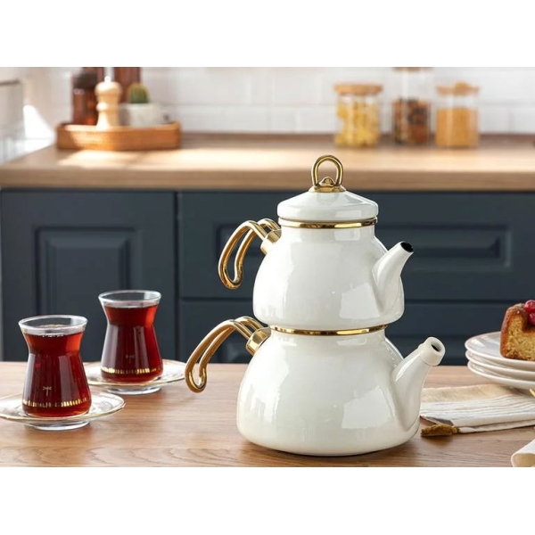 Perro Enamel Mini Size Tea Pot 0,50 lt + 1,1 lt White