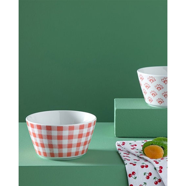 Dainty Gingham Cap Porcelain 2 Pcs Bowl 14 cm Orange