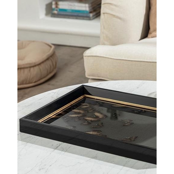 Butterfly Goldie Decorative Tray 31x46 Cm Black-gold