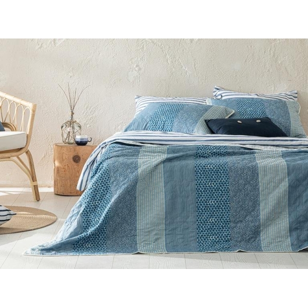 Patchy Stripe Multi-Purpose Single Bedspread Set 160x220 Cm Blue
