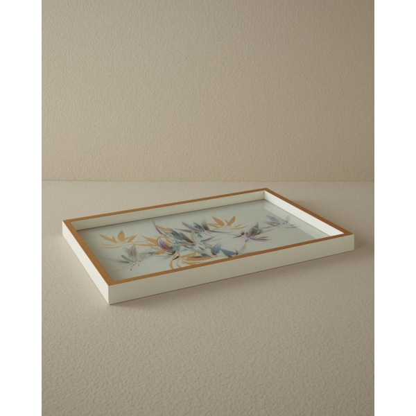 Bamboo Glass Decorative Tray 31x46 cm Cream-Gold