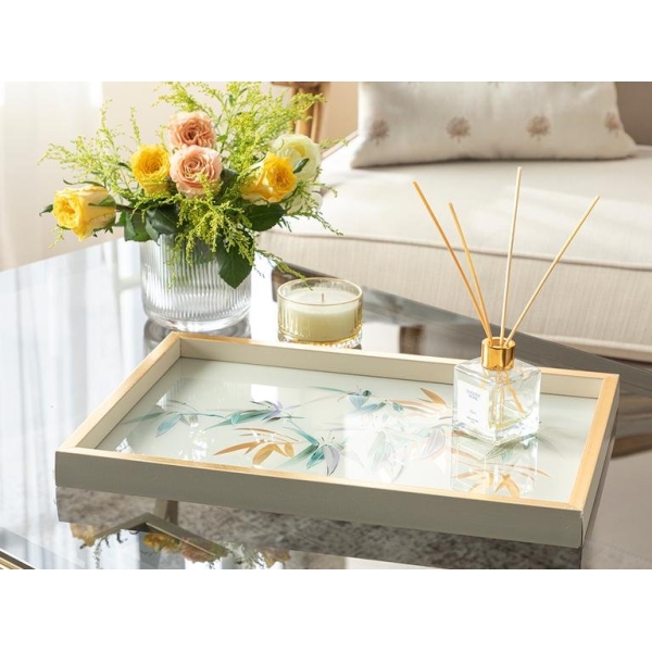 Bamboo Glass Decorative Tray 31x46 cm Cream-Gold