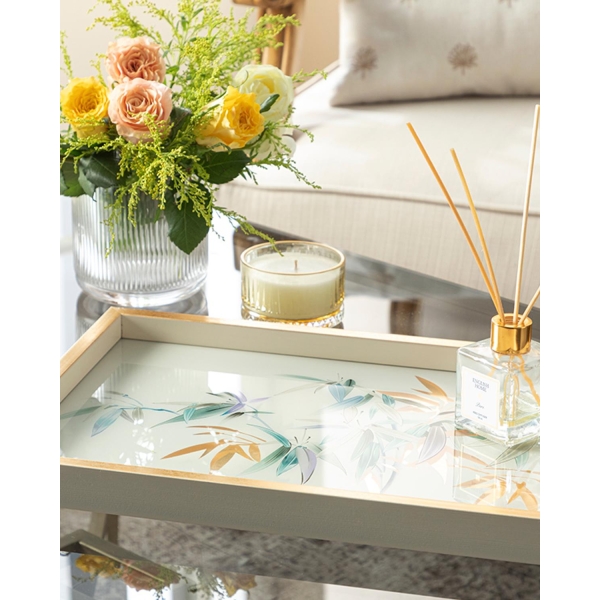 Bamboo Glass Decorative Tray 31x46 cm Cream-Gold