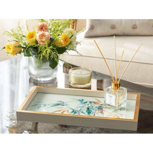 Bamboo Glass Decorative Tray 22x37 cm Cream-Gold