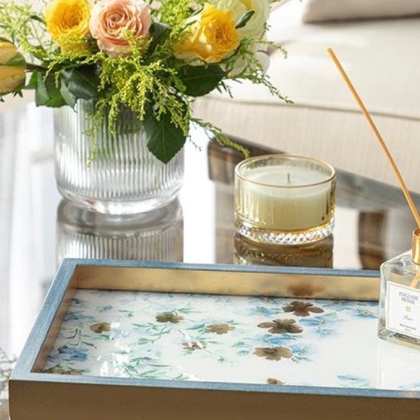 Floret Glass Decorative Tray 22x37 cm Blue