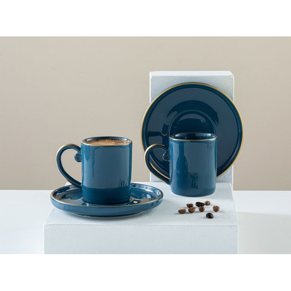 Sacha Porcelain 2 Set Coffee Cup Set 85 ml Dark Blue.