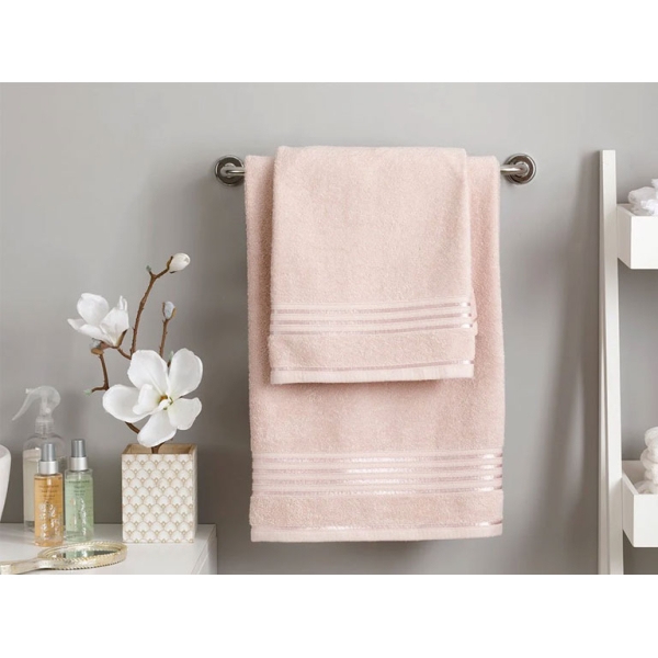 Romantic Stripe Filoselle Bath Towel Set 50x85cm + 70x150cm Powder
