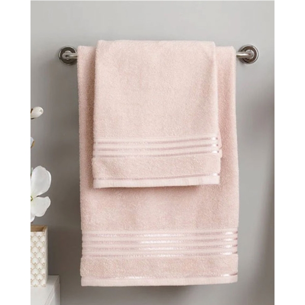 Romantic Stripe Filoselle Bath Towel Set 50x85cm + 70x150cm Powder