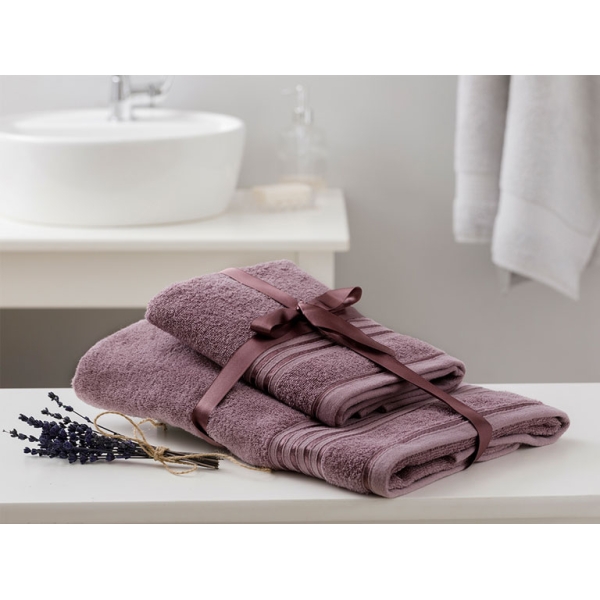 Romantic Stripe Filoselle Bath Towel Set 50x85cm + 70x150cm Light Damson