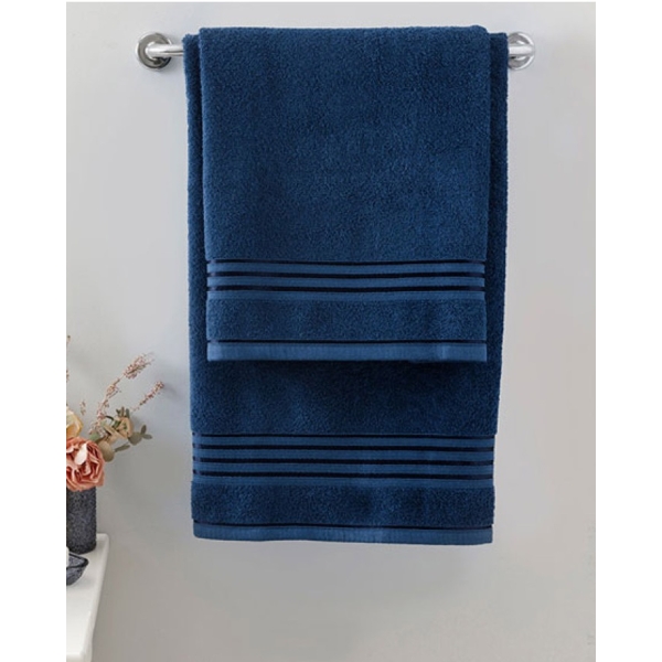 Romantic Stripe Filoselle Bath Towel Set 50x85cm + 70x150cm Light Navy Blue