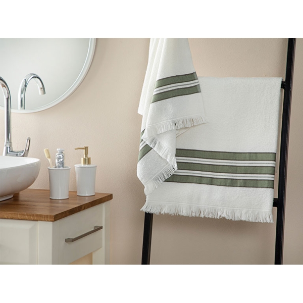 New Retro Cotton Striped Bath Towel Set 50x85+75x150cm Green