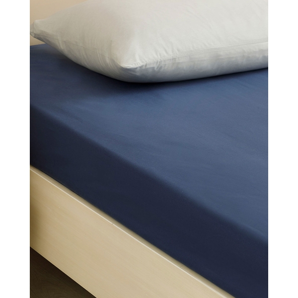 Plain Cotton King Size Fitted Sheet 180x200 cm Midnight Blue