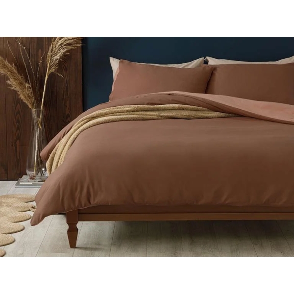 Plain Cotton For One Person Duvet Cover Set 160x220 cm Brown-Nude